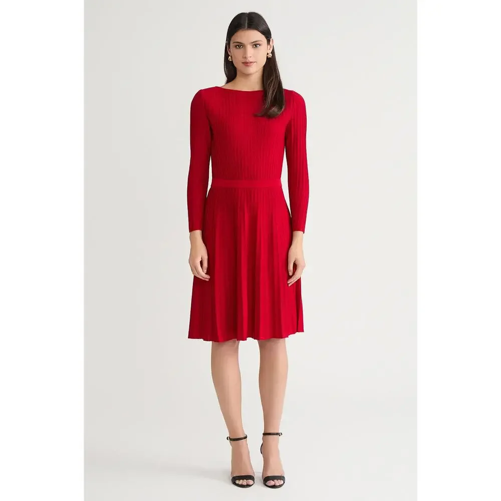 Ming Wang Fit-N-Flare Tonal Stitch Knit midi Dress red sz small $275